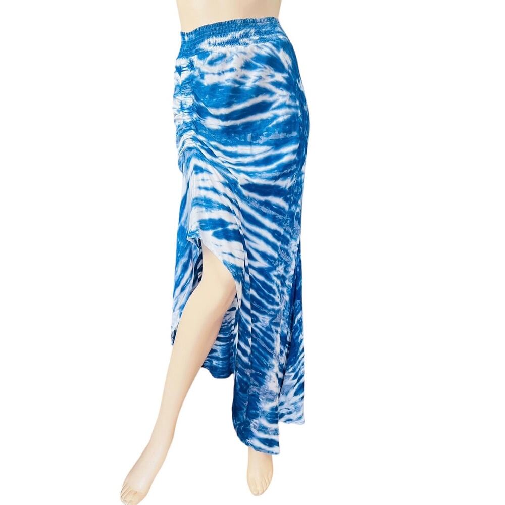 Young Fabulous and Broke Boho Blue/ White Maxi Asymmetrical Skirt Size S